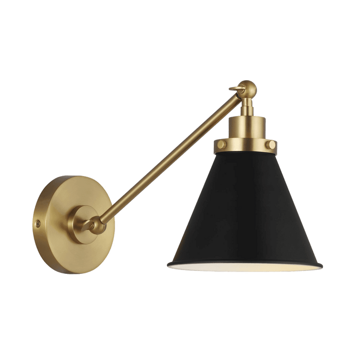 Wellfleet Single Arm Cone Task Sconce - Midnight Black & Burnished Brass with Matte Black Visual Comfort 1