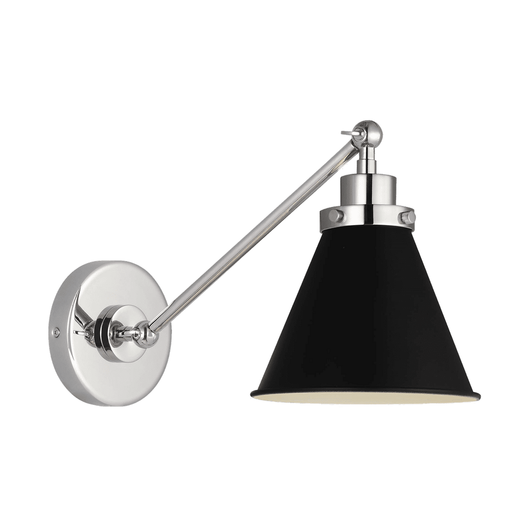 Wellfleet Single Arm Cone Task Sconce - Midnight Black & Polished Nickel with Matte Black Visual Comfort 1
