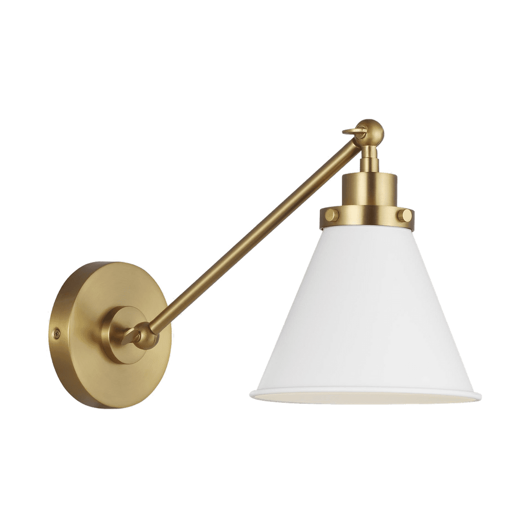 Wellfleet Single Arm Cone Task Sconce - Matte White & Burnished Brass with Matte White Visual Comfort 1
