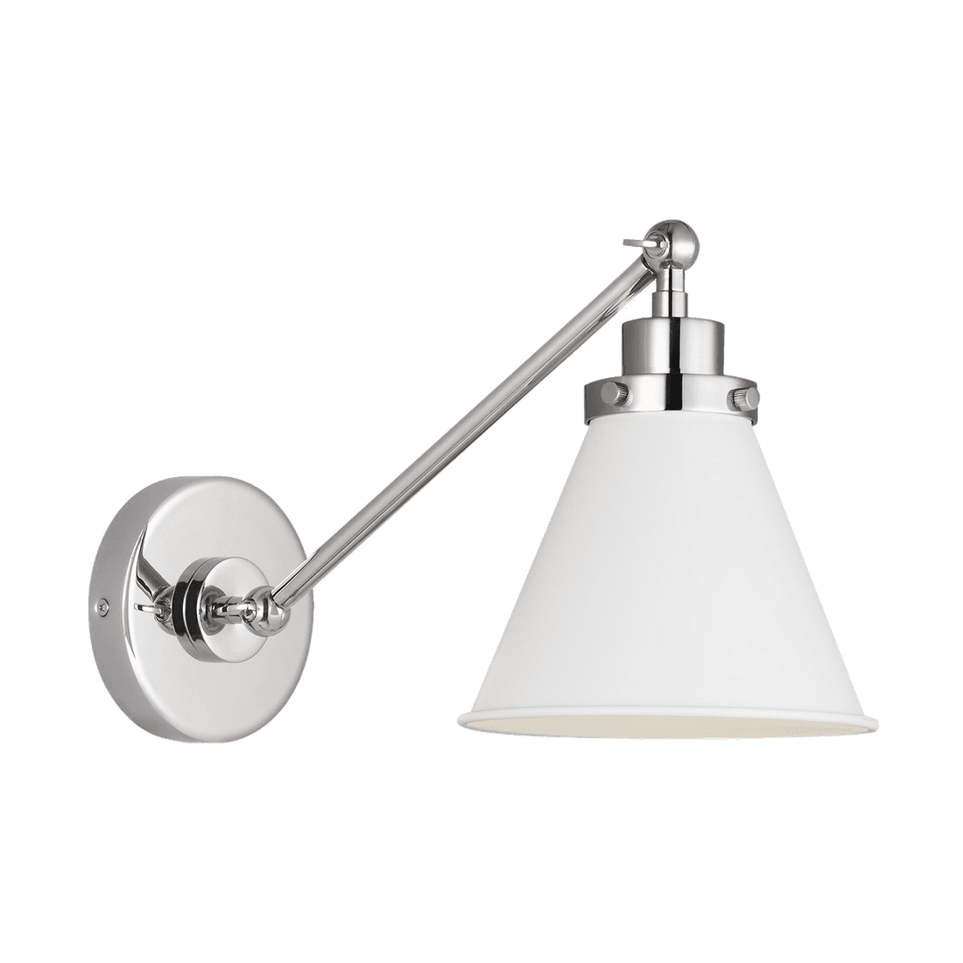 Wellfleet Single Arm Cone Task Sconce - Matte White & Polished Nickel with Matte White Visual Comfort 1