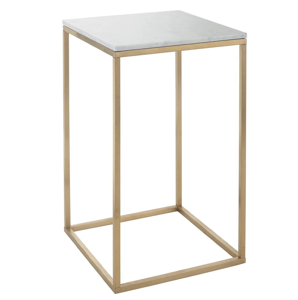 RV Astley Faceby Marble Side Table Brushed Gold Finish
