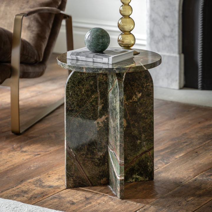 Charmouth Marble Round Side Table - Ember