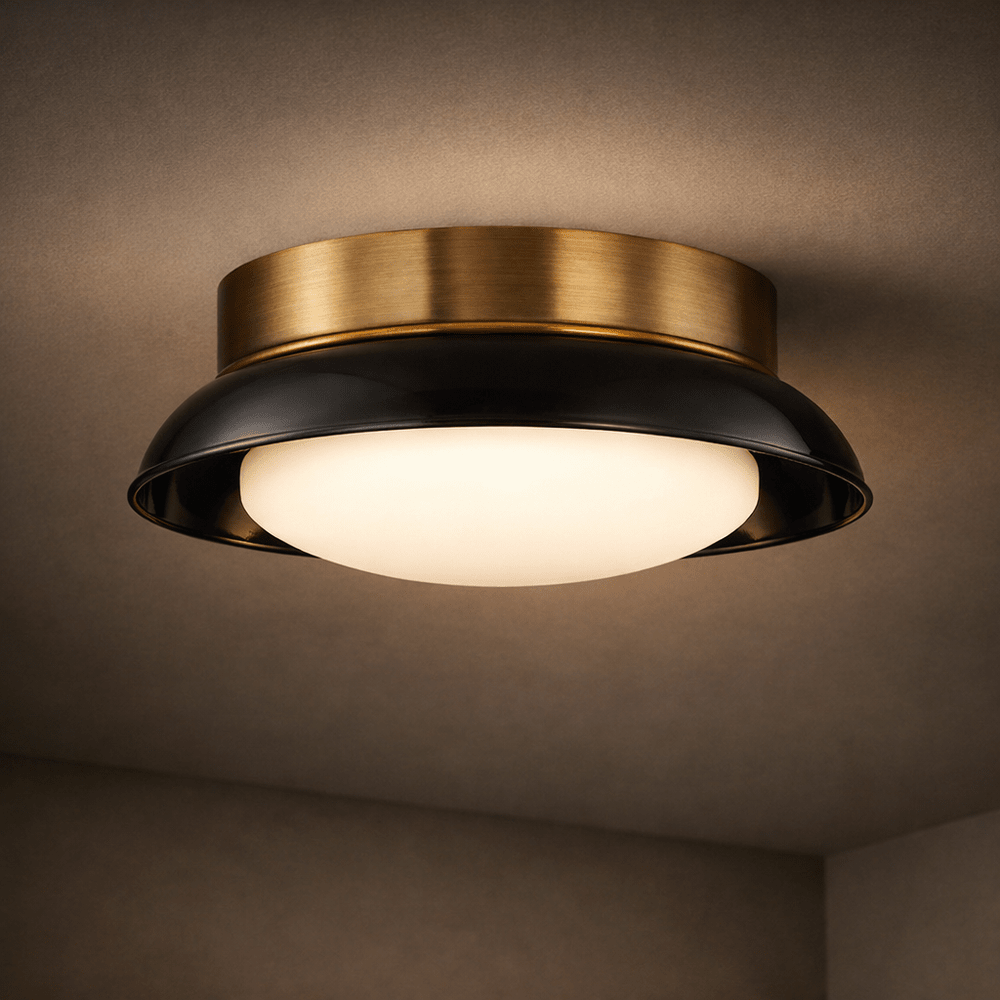Arnie 2 Light Flush Mount - Patina Brass & Gloss Black