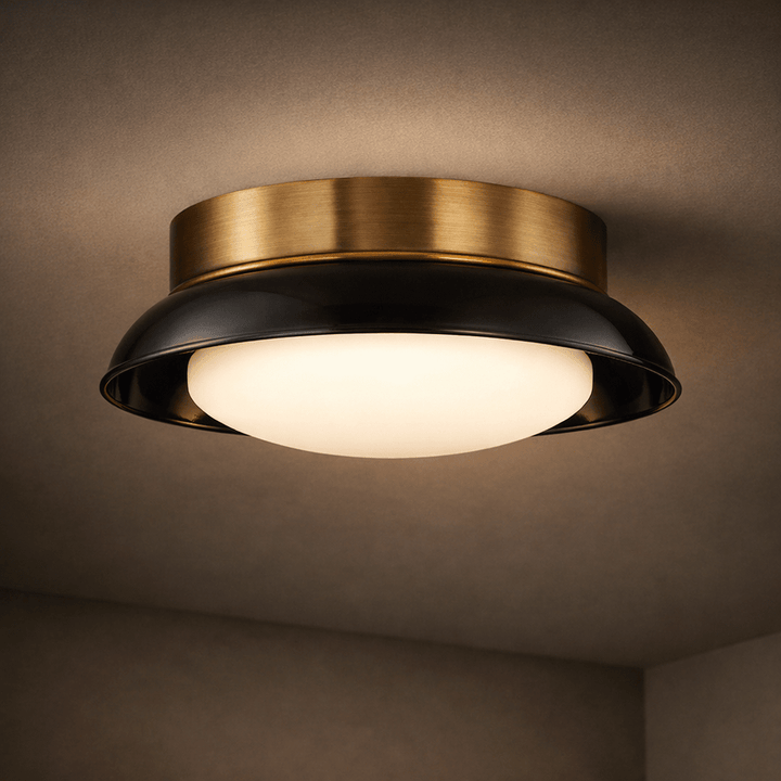 Arnie 2 Light Flush Mount - Patina Brass & Gloss Black