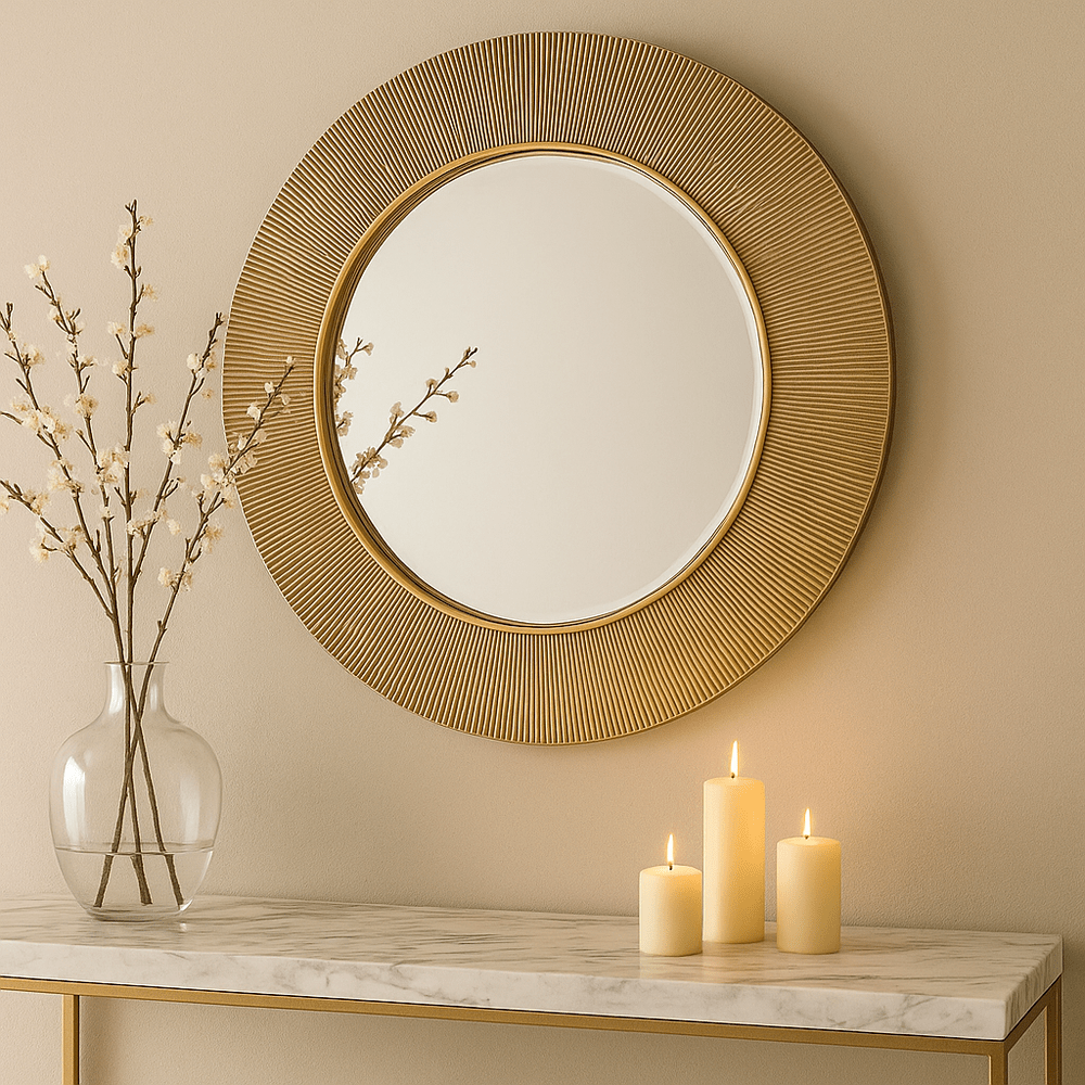 Alora Round Ribbed Bevelled Mirror - Gold Yearn Mirrors 1