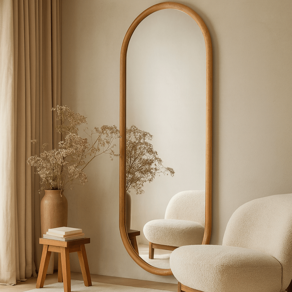 Quinn Oval Full Length Mirror - Oak Yearn Mirrors 1