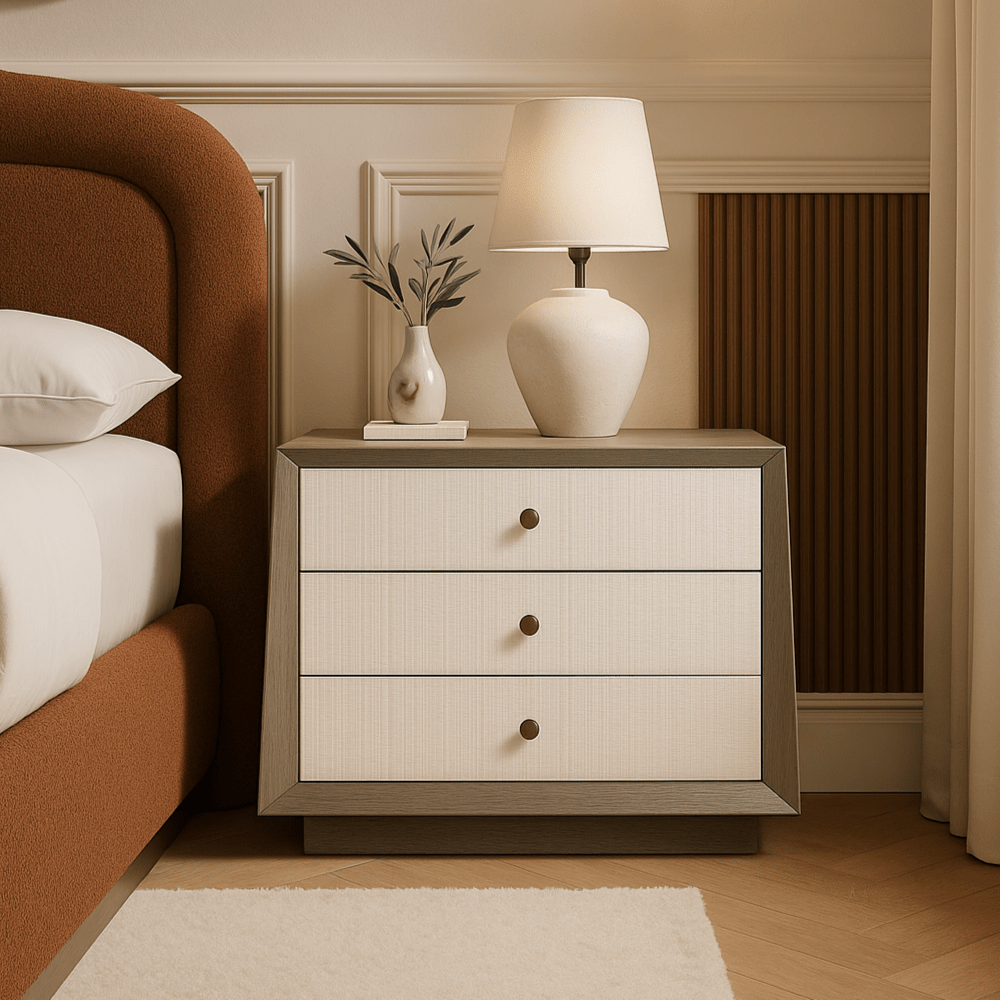 Otilia Bedside Table - Silver Grey & Off White Crown Cut LiangAndEimil 2
