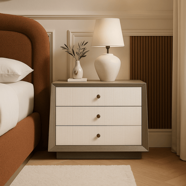 Otilia Bedside Table - Silver Grey & Off White Crown Cut LiangAndEimil 2