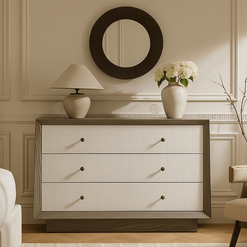 Otilia Chest Of Drawer - Silver Grey & Off White Crown Cut LiangAndEimil 2