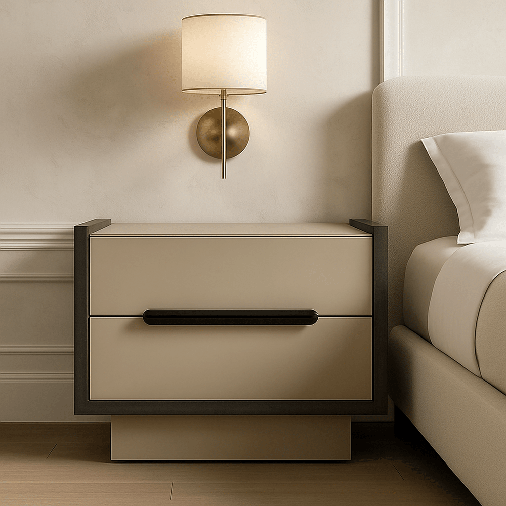 Antara Bedside Table - Taupe Leather Matt Black LiangAndEimil 2