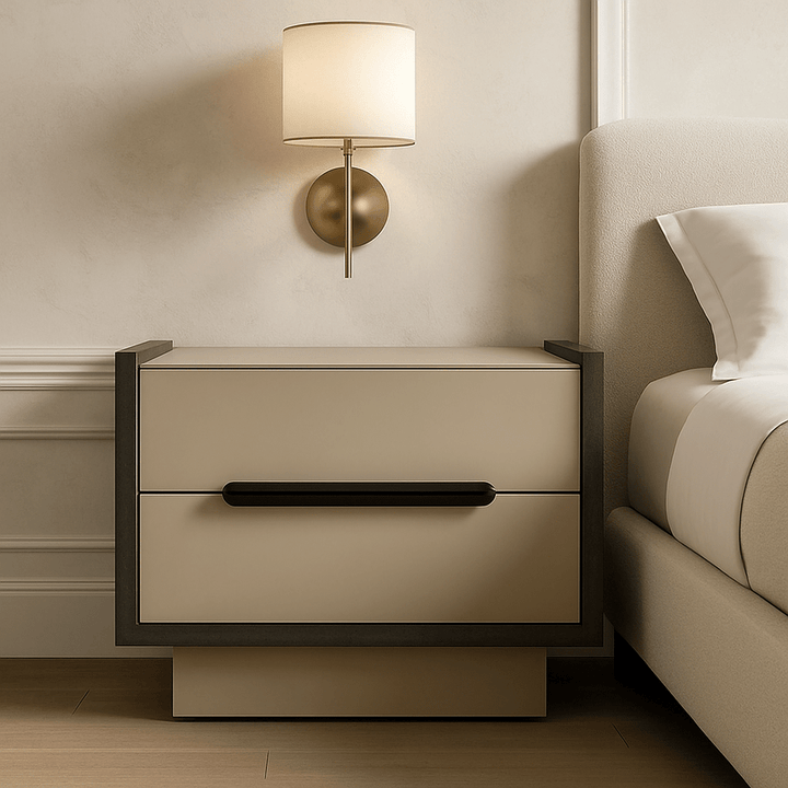 Antara Bedside Table - Taupe Leather Matt Black LiangAndEimil 2