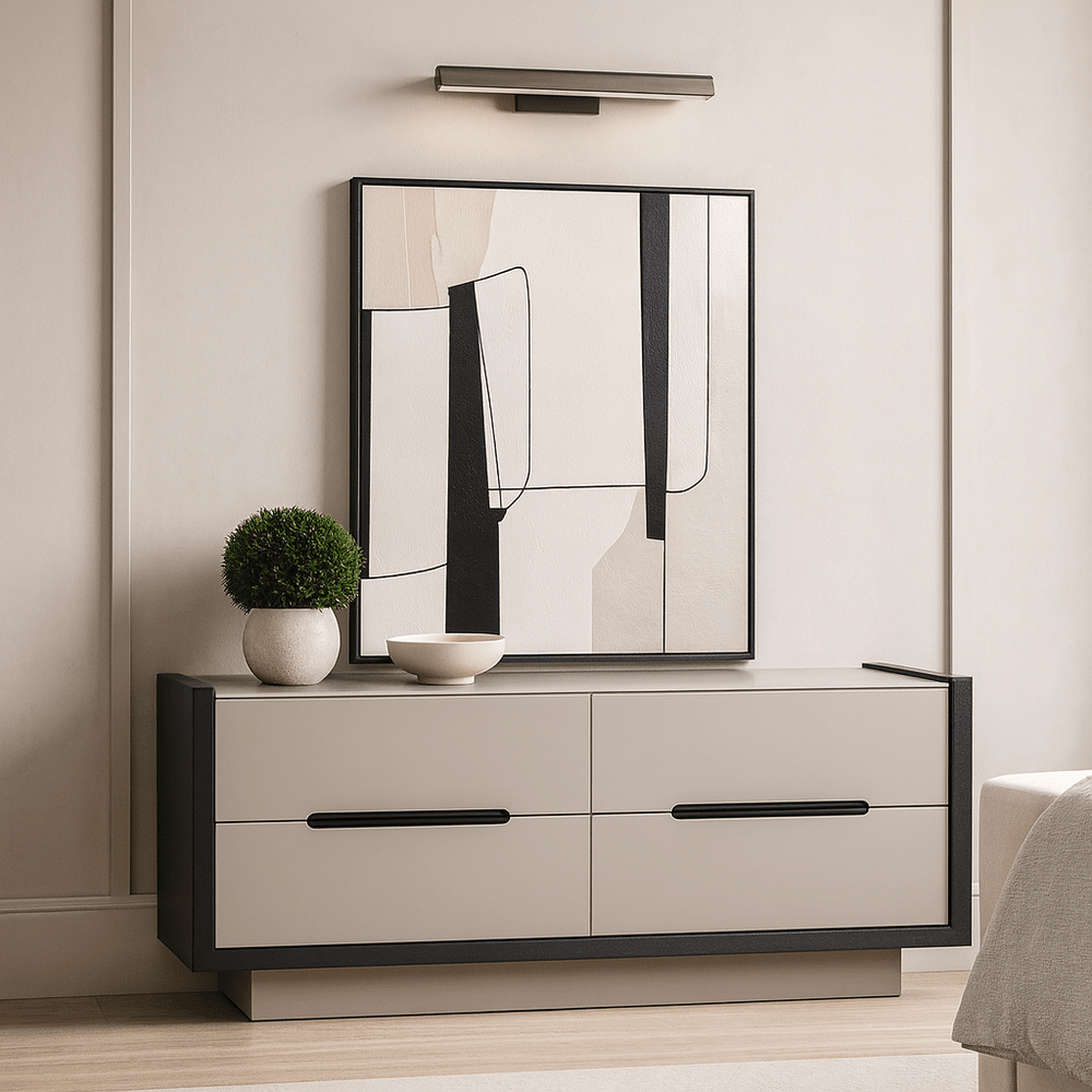Antara Chest of Drawers - Taupe Faux Leather & Matte Black | Olivia's