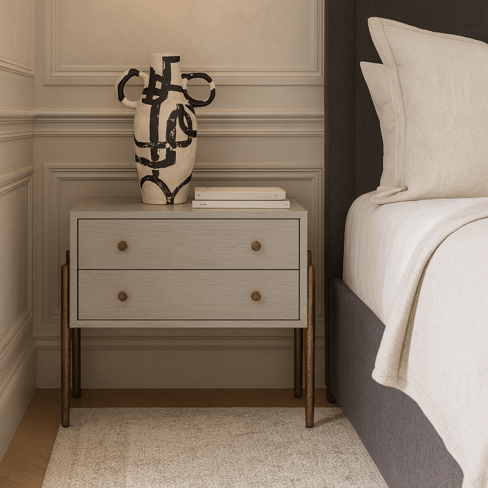 Nella Bedside Table - London Fog & Hammered Dark Bronze LiangAndEimil 2