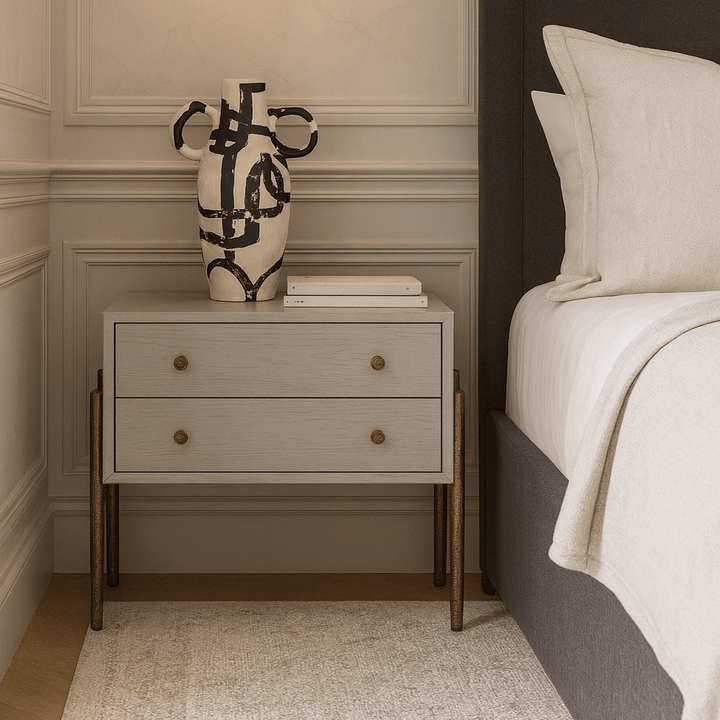 Nella Bedside Table - London Fog & Hammered Dark Bronze LiangAndEimil 2