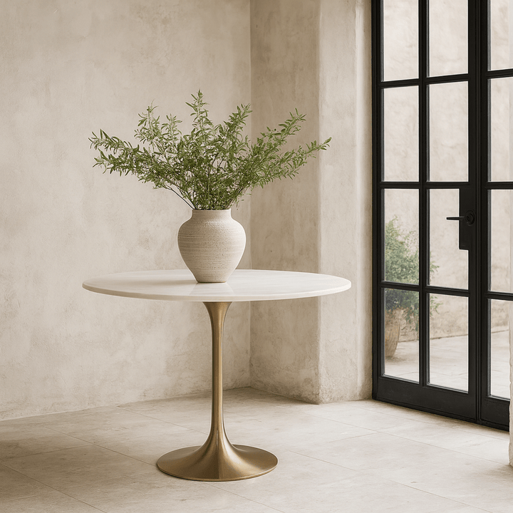 Telma Small Marble Round Dining Table - Brushed Brass LiangAndEimil 2