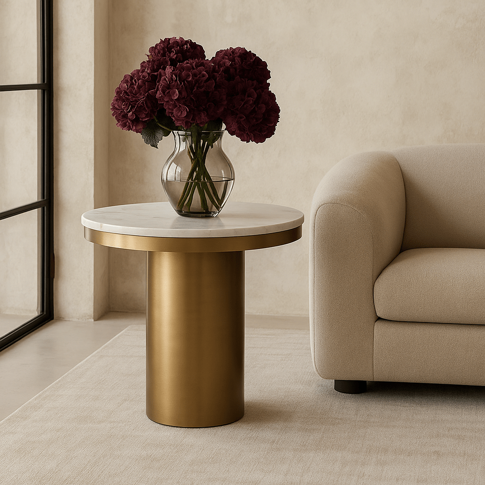 Camden Round Marble Side Table - Brushed Brass LiangAndEimil 2