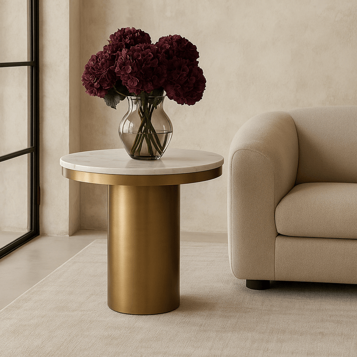 Camden Round Marble Side Table - Brushed Brass LiangAndEimil 2