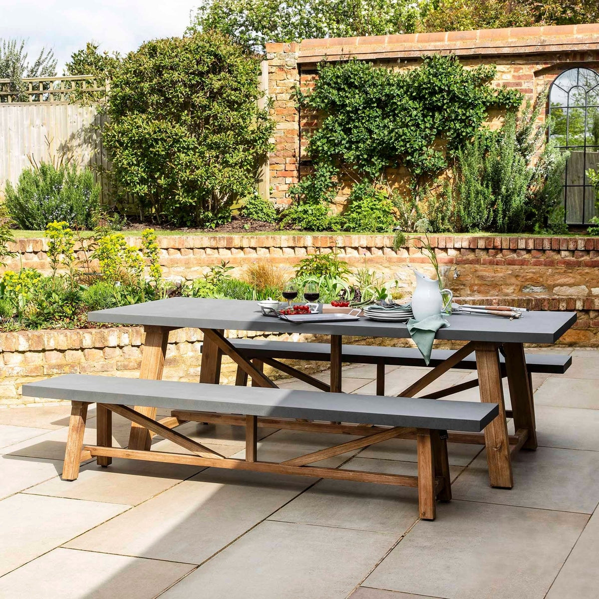 Garden Trading Grey Chilford Table & Bench Set - Large