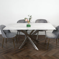 Native Home Marble Glass Silver/Rectangle 4 Seater Dining Table