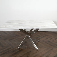 Native Home Marble Glass Silver/Rectangle 4 Seater Dining Table