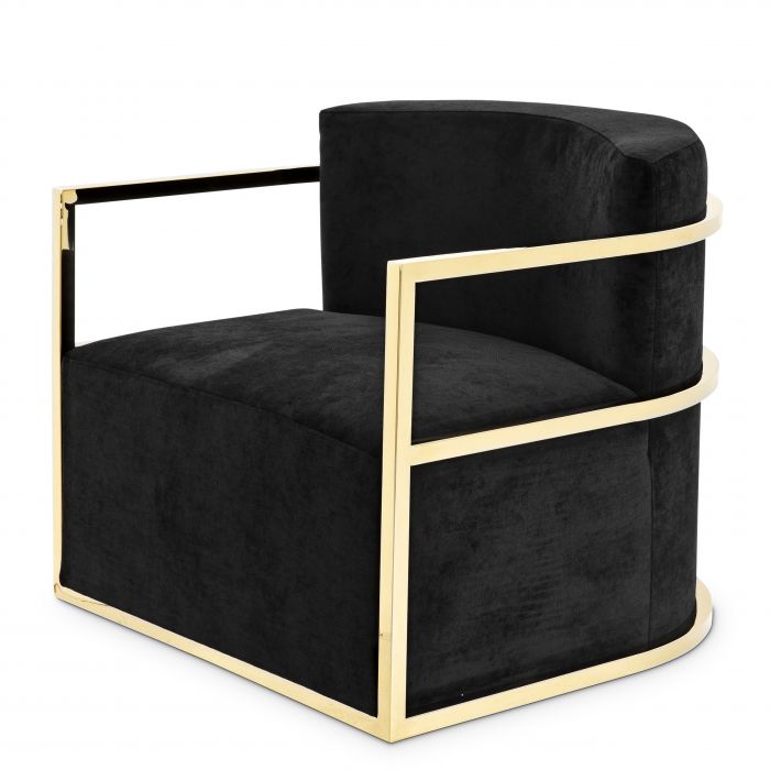 Eichholtz Emilio Chair in Gold Finish Black Velvet