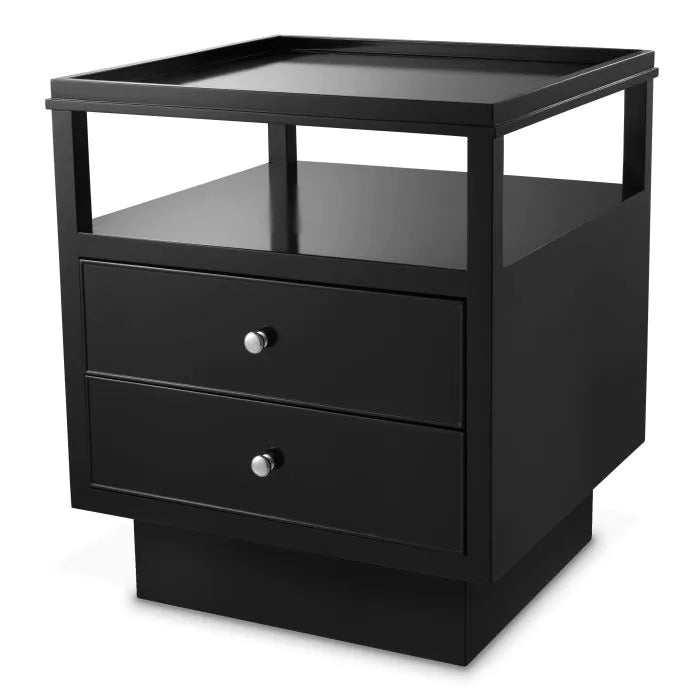 Lenox Bedside Table - Black Finish Nickel Finish Eichholtz 1