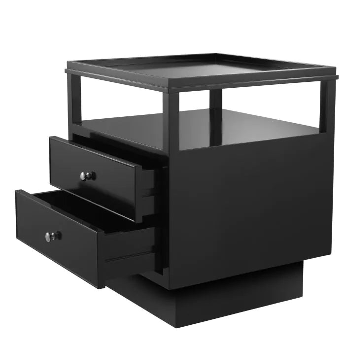 Lenox Bedside Table - Black Finish Nickel Finish Eichholtz 2