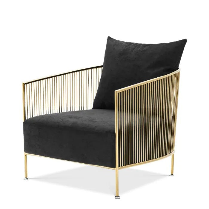Eichholtz Knox Chair in Gold Finish Black Velvet