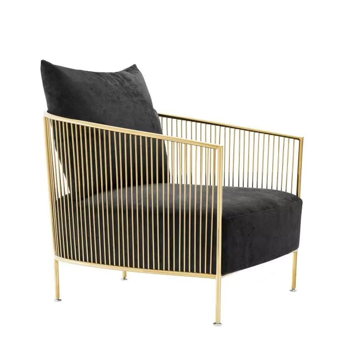 Eichholtz Knox Chair in Gold Finish Black Velvet