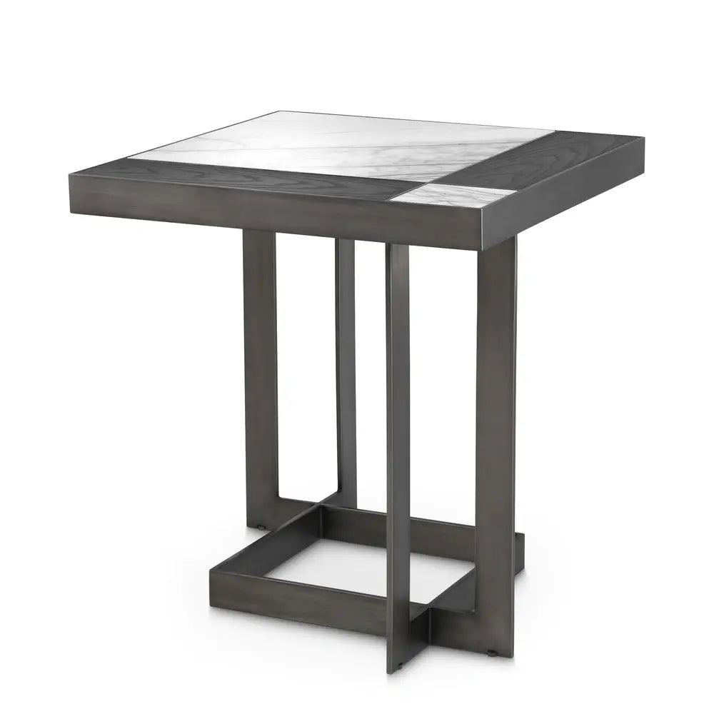 Eichholtz Hermoza Side Table in Mocha Crown Oak Veneer Bronze