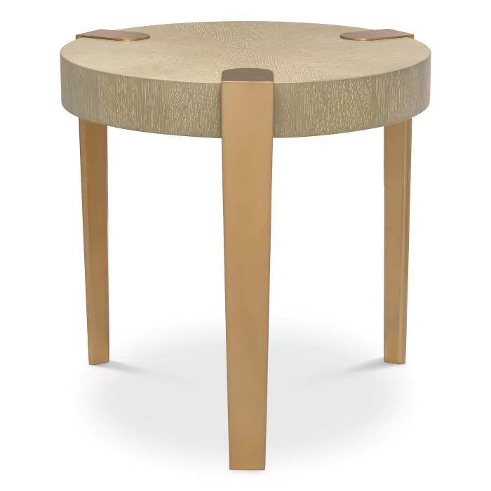 Eichholtz Oxnard Side Table in Washed Oak Veneer Br Brass