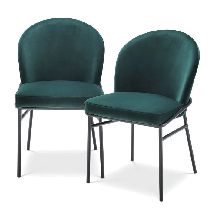  Eichholtz-Eichholtz Willis Set of 2 Dining Chairs in Savona Dark Green Velvet-Green 501 