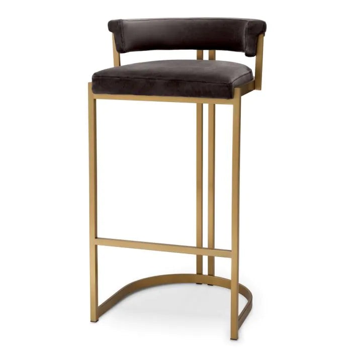 Dante Bar Stool - Brushed Brass & Savona Grey Velvet Eichholtz 1