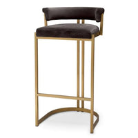 Eichholtz Dante Bar Stool in Brushed Brass Finish & Savona Grey Velvet