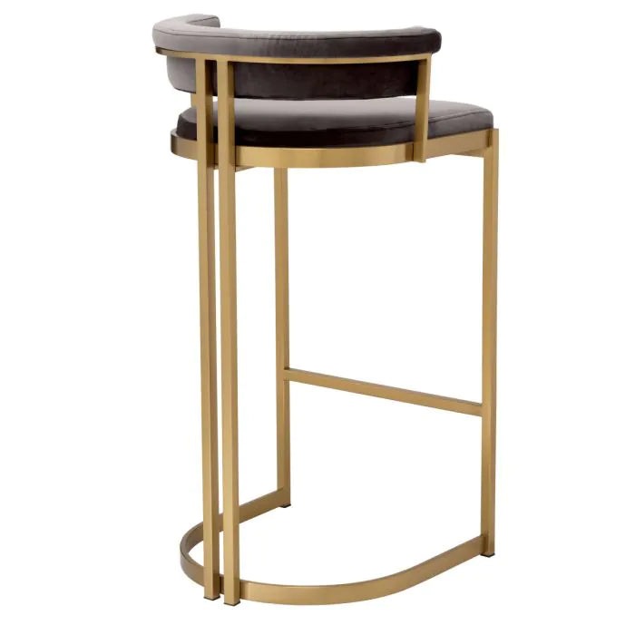 Dante Bar Stool - Brushed Brass & Savona Grey Velvet Eichholtz 2