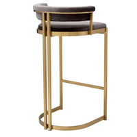 Eichholtz Dante Bar Stool in Brushed Brass Finish & Savona Grey Velvet