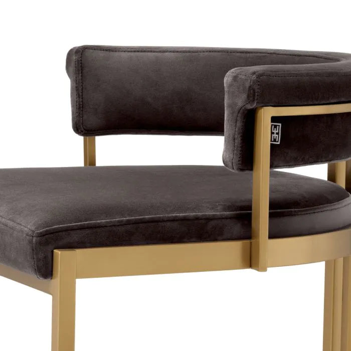 Dante Bar Stool - Brushed Brass & Savona Grey Velvet Eichholtz 3