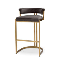 Eichholtz Dante Counter Stool in Brush Brass Savona Grey Velvet