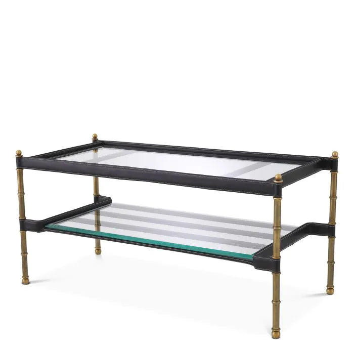 Princess Rectangular Coffee Table - Black Leather & Vintage Brass Eichholtz 1