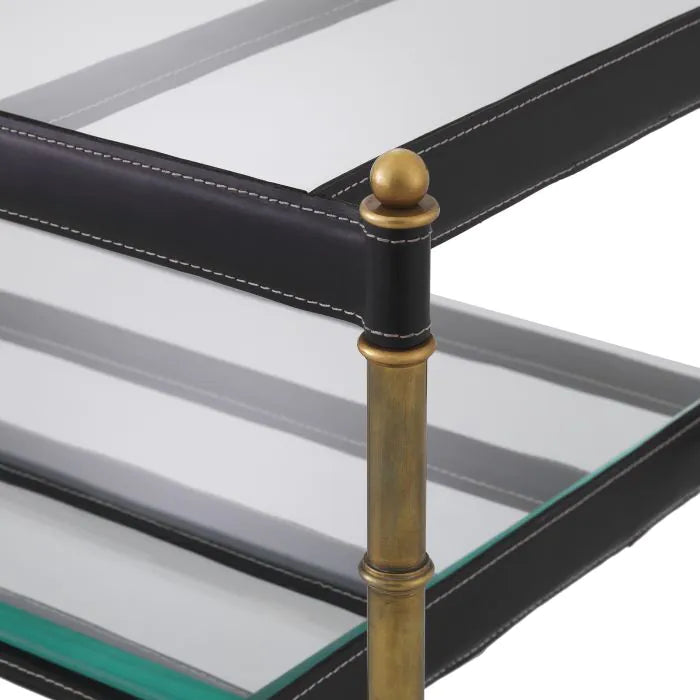 Princess Rectangular Coffee Table - Black Leather & Vintage Brass Eichholtz 2