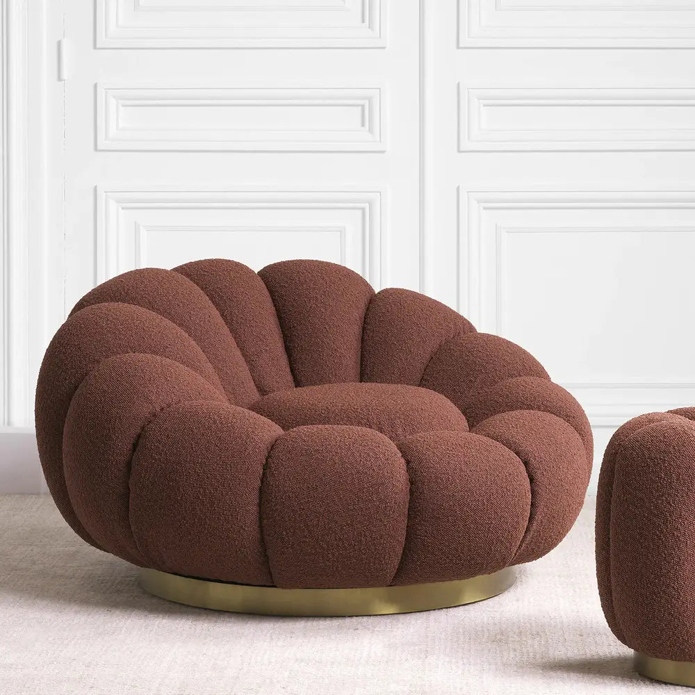 Eichholtz Mello Swivel Chair in Bouclé Rouge