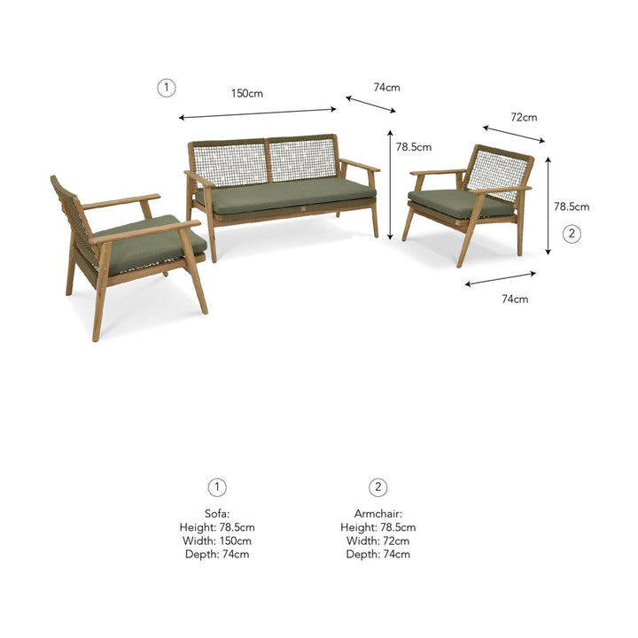 Dawlish Sofa Set - Olive Green Garden Trading 3