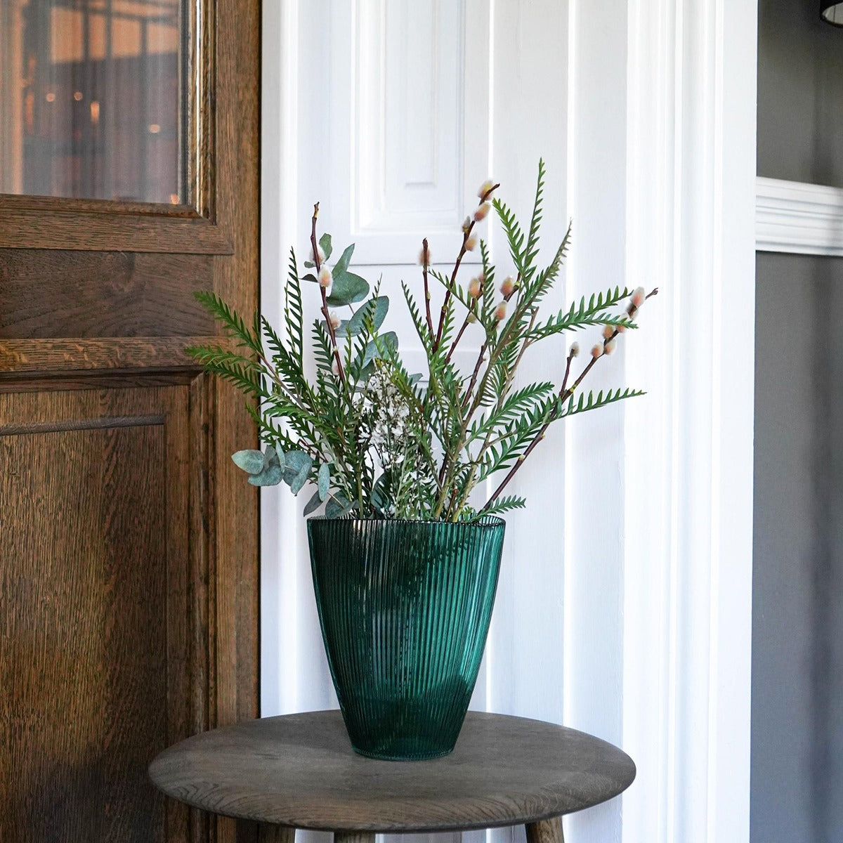 Ivyline Ribbed Tall Vase in Emerald