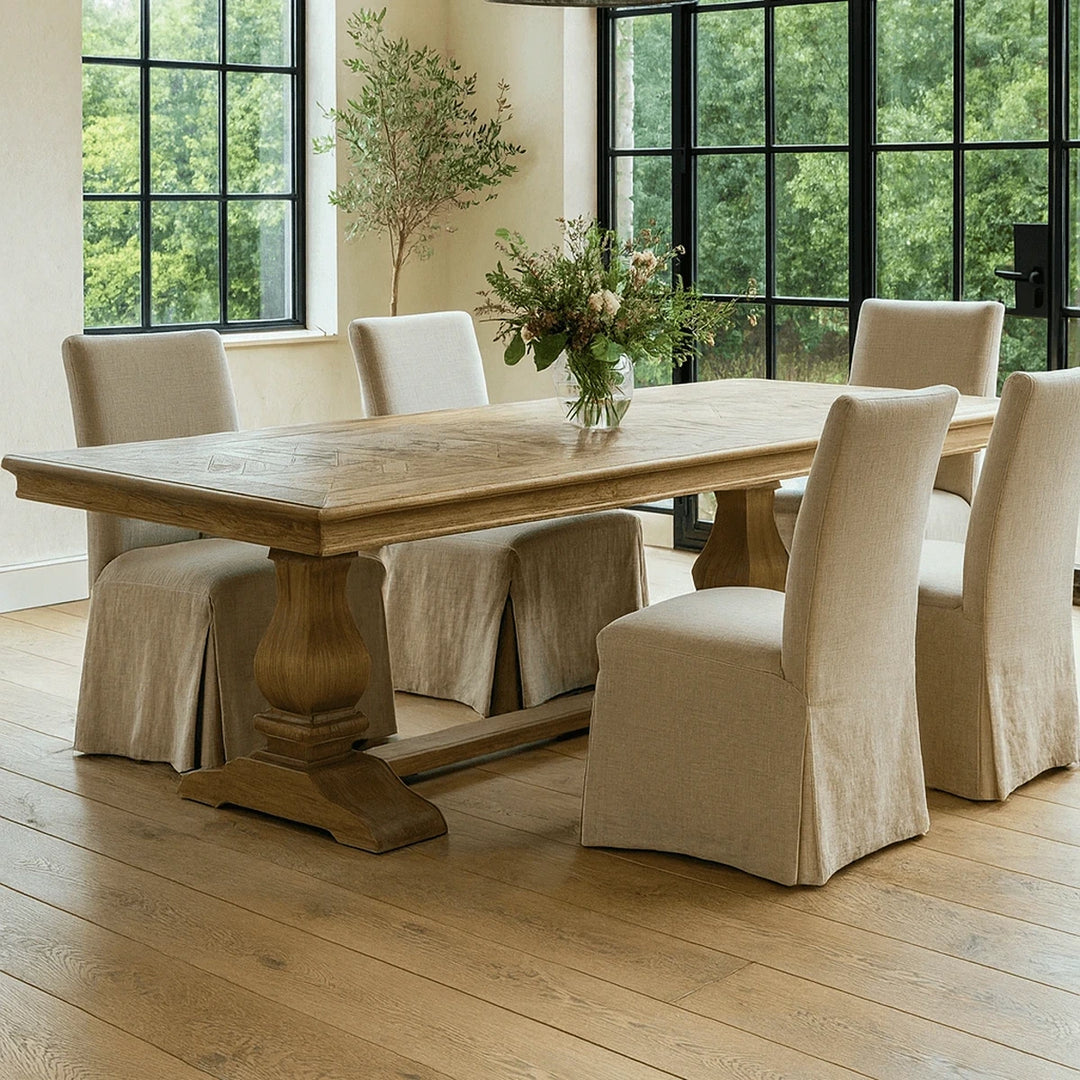 Bath Extending Oak Parquet Top Dining Table - 250-350cm