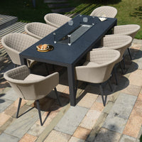 Maze Outdoor Ambition 8 Seater Rectangular Dining Set with Fire Pit Table in Oatmeal