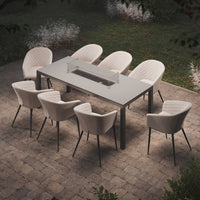 Maze Outdoor Ambition 8 Seater Rectangular Dining Set with Fire Pit Table in Oatmeal