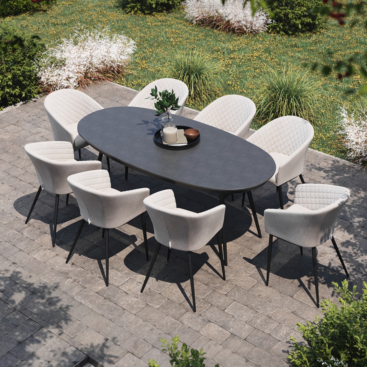 Maze Outdoor Ambition Oval Dining Set in Oatmeal