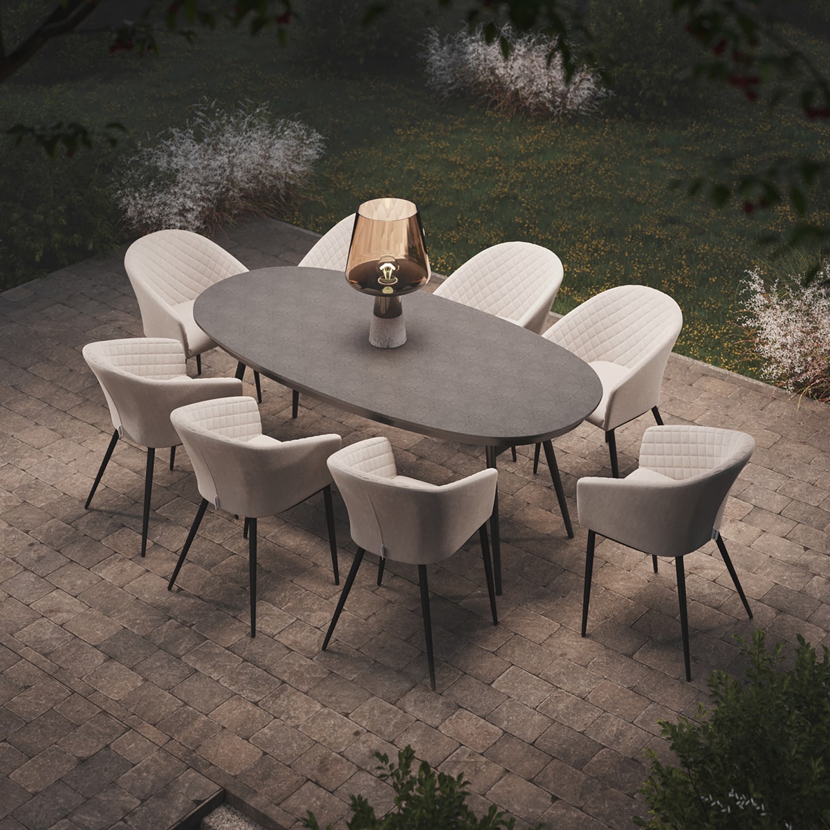 Maze Outdoor Ambition Oval Dining Set in Oatmeal