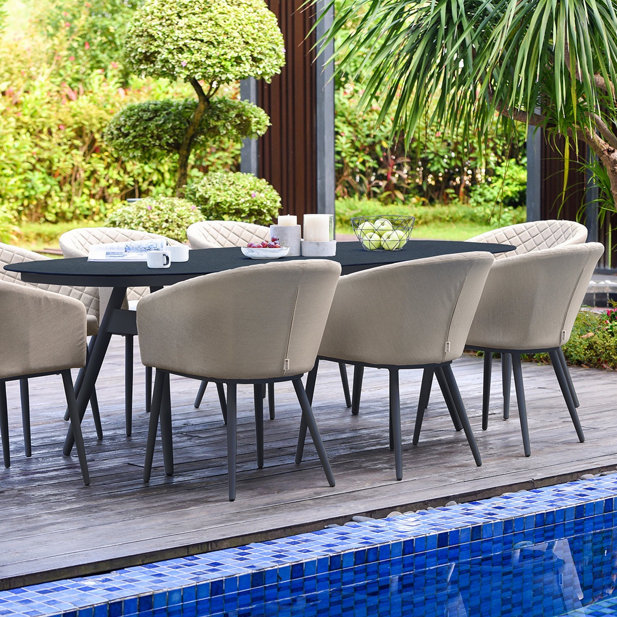 Maze Outdoor Ambition Oval Dining Set in Oatmeal