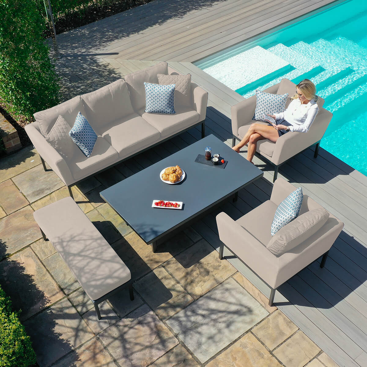 Maze Outdoor Pulse 3 Seater Sofa Dining Set with Rising Table in Oatmeal